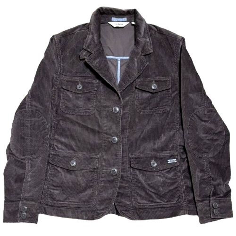 LL Bean Jacket Womens S Brown Button Down Corduroy Blazer Elbow Patch 70's Retro